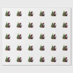 Christmas Black Cat Santa Hat Tree Mouse Wrapping Paper