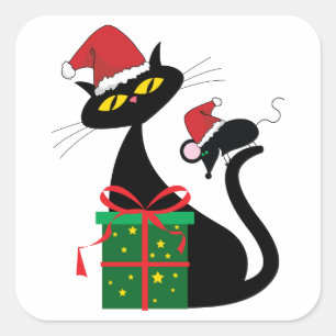 Christmas Black Cat Square Sticker