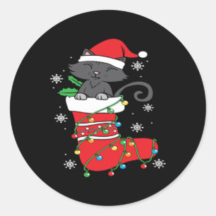 Christmas Black Cat Stockings Holiday Cool Gift Classic Round Sticker