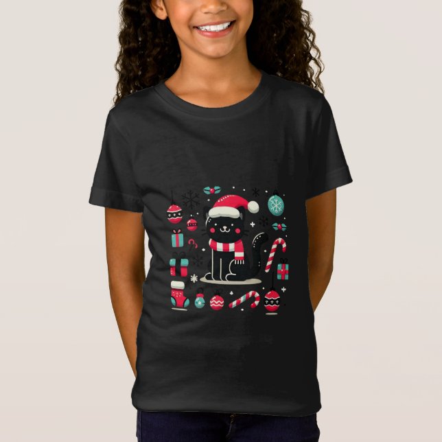 Christmas Black Cat T-Shirt (Front)