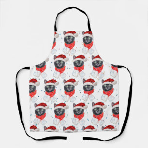 Christmas Black Cat with Red Scarf Apron