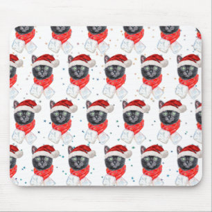 Christmas Black Cat with Red Scarf Mouse Mat