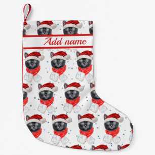 Christmas Black Cat with Red Scarf Small Christmas Stocking