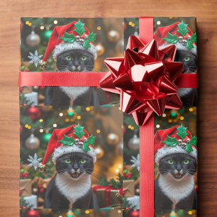 Christmas black cat wrapping paper