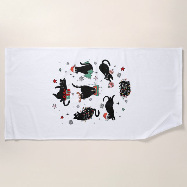 Christmas Black Cats Beach Towel (Front)