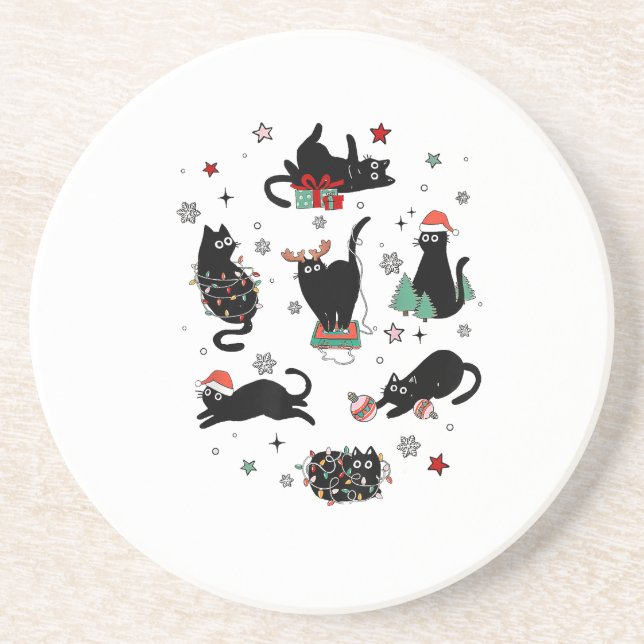 Christmas Black Cats Coaster (Front)