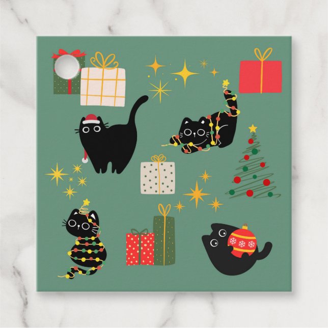  Christmas Black Cats Gift Favour Tags (Front)
