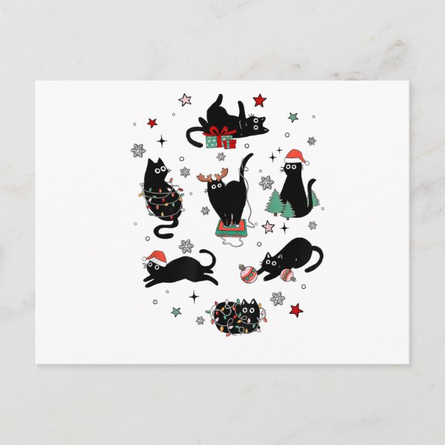Christmas Black Cats Holiday Postcard (Front)