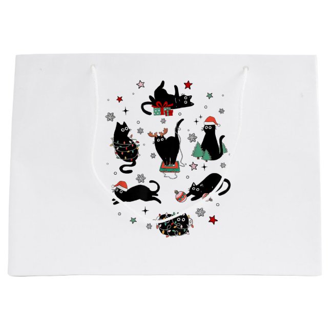 Christmas Black Cats Large Gift Bag (Front)