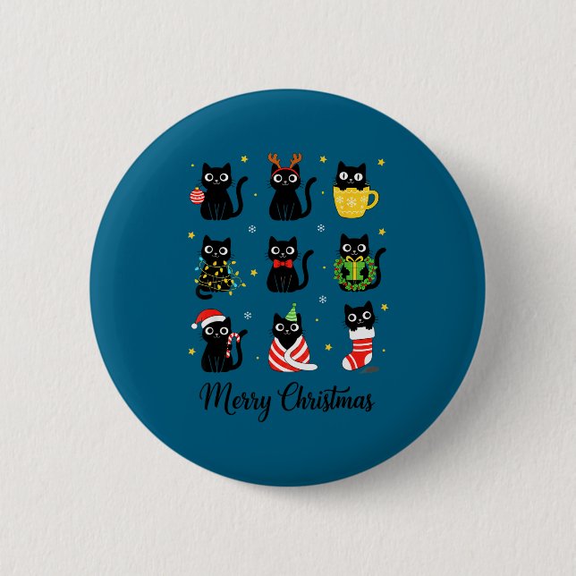 Christmas Black Cats Merry Christmas Cute Holiday  6 Cm Round Badge (Front)