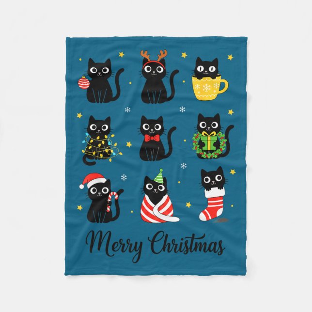 Christmas Black Cats Merry Christmas Cute Holiday  Fleece Blanket (Front)