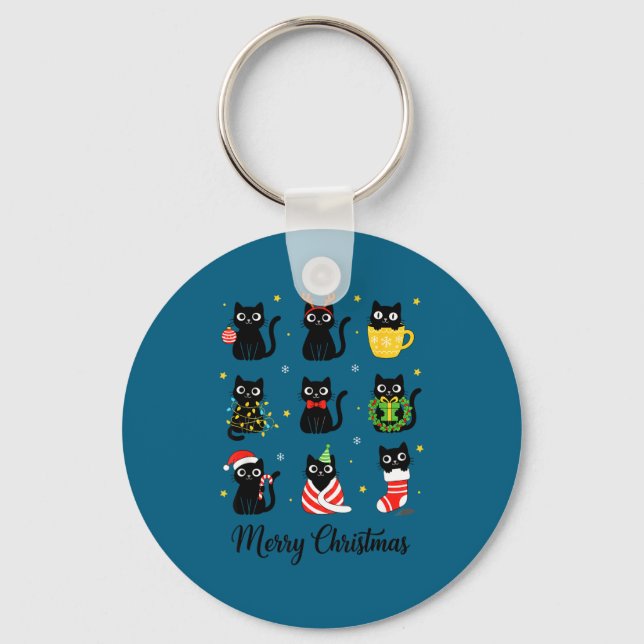 Christmas Black Cats Merry Christmas Cute Holiday  Key Ring (Front)