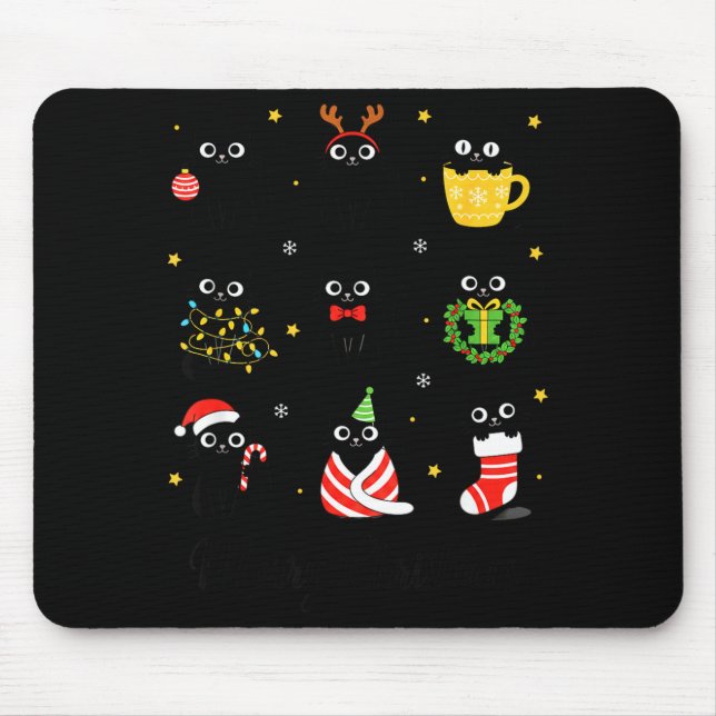Christmas Black Cats Merry Christmas Cute Holiday  Mouse Mat (Front)