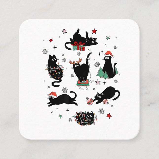 Christmas Black Cats Square Business Card (Front)