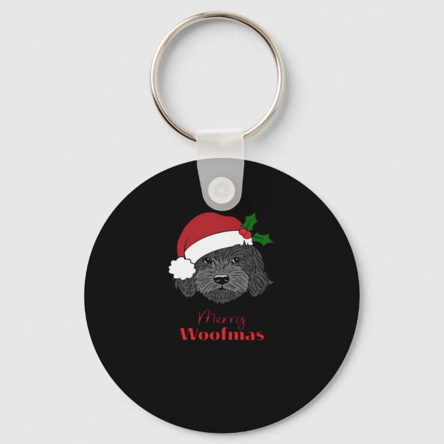 Christmas Black Cockapoo, Cavapoo, Cavoodle, Merry Key Ring (Front)