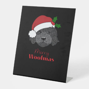 Christmas Black Cockapoo, Cavapoo, Cavoodle, Merry Pedestal Sign
