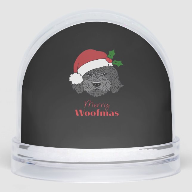 Christmas Black Cockapoo, Cavapoo, Cavoodle, Merry Snowglobe (Front)