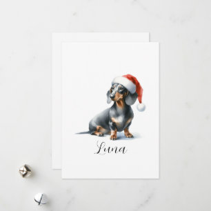 Christmas Black Dachshund Dog Hat Holiday Card