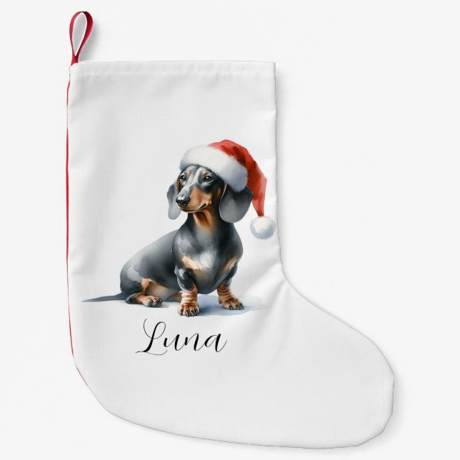 Christmas Black Dachshund Dog Hat  Small Christmas Stocking (Front)