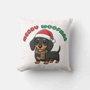 Christmas Black Dachshund Pillow: Merry Woofmas Cushion