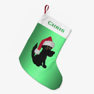 Christmas Black Dog Green Personalised Small Christmas Stocking