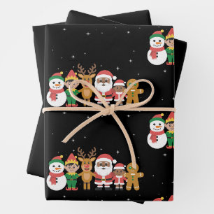 Christmas Black Family Afro African American Santa Wrapping Paper Sheet