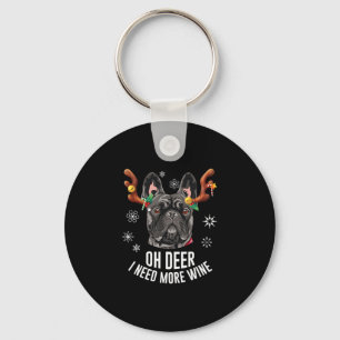 Christmas Black French Bulldog Deer Antlers Wine L Key Ring
