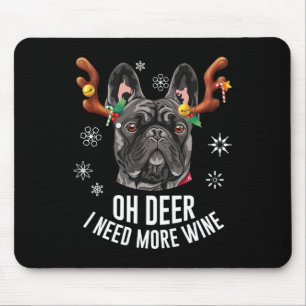 Christmas Black French Bulldog Deer Antlers Wine L Mouse Mat