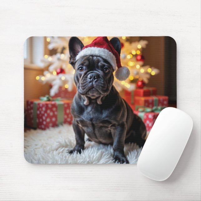 Christmas Black French Bulldog Mouse Mat (With Mouse)