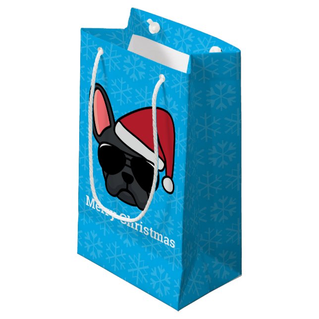 Christmas Black French Bulldog Small Gift Bag (Front Angled)