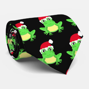 Christmas Black Frog Santa Hat Pattern Novelty Tie