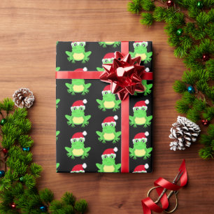 Christmas Black Frog Santa Hat Pattern Novelty Wrapping Paper