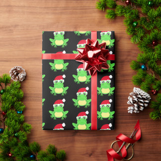 Christmas Black Frog Santa Hat Pattern Novelty Wrapping Paper