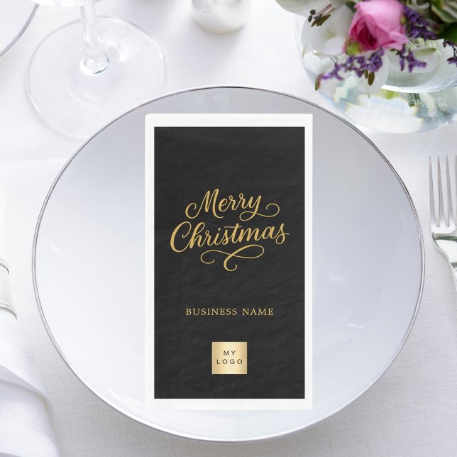 Christmas black gold business logo napkin (Creator Uploaded)