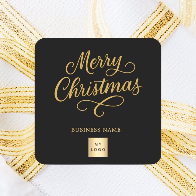 Christmas black gold business logo square sticker (Creator Uploaded)
