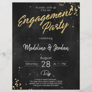 Christmas Black & Gold Engagement Party Invitation