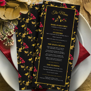 Christmas black gold holly red berry four course menu