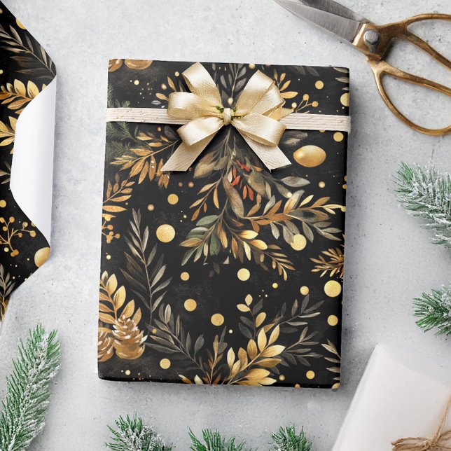 Christmas Black Gold Moody Elegant Festive Gift Wrapping Paper (Christmas Black Gold Moody Elegant Festive Wrapping Paper)