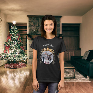 Christmas black gold ornament family photo T-Shirt