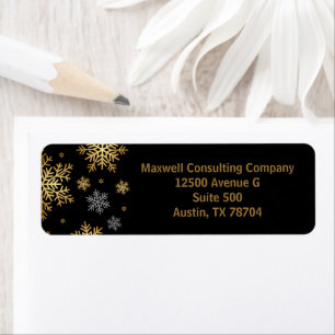 Christmas Black Gold Snowflakes Return Address