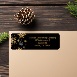 Christmas Black Gold Snowflakes Return Address