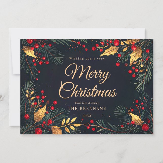 Christmas Black Gold Stylish Elegant Festive Holiday Card (Front)