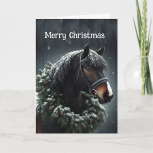 Christmas Black Horse Wreath Card
