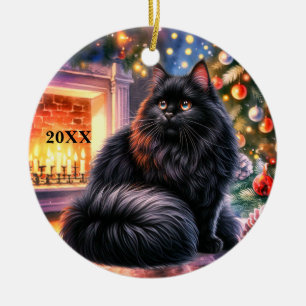 Christmas Black Kitten Customise Date Ornament