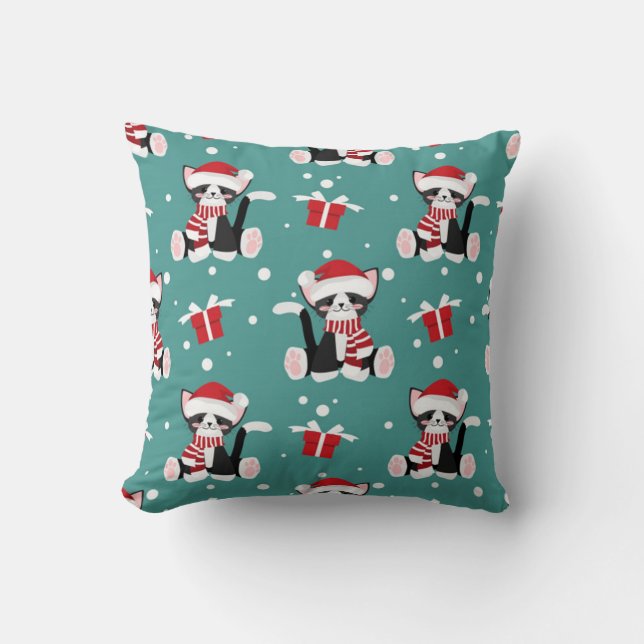 Christmas Black Kitty Pattern Cushion (Front)