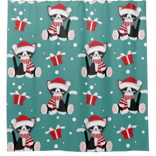 Christmas Black Kitty Pattern Shower Curtain