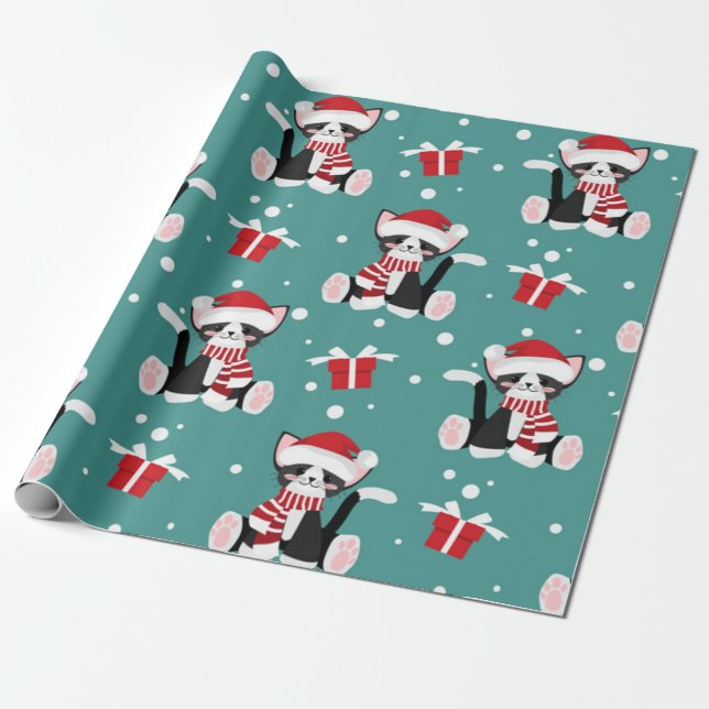 Christmas Black Kitty Pattern Wrapping Paper (Unrolled)