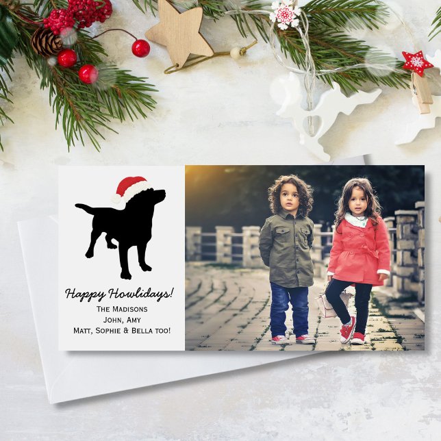 Christmas Black Lab Dog wearing Santa Claus Hat Holiday Card (Creator Uploaded)