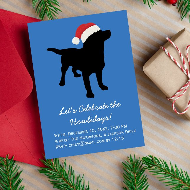 Christmas Black Lab Dog wearing Santa Claus Hat Magnetic Invitation (Creator Uploaded)