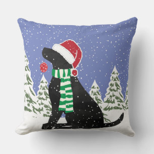 Christmas Black Lab Holiday Dog Cushion